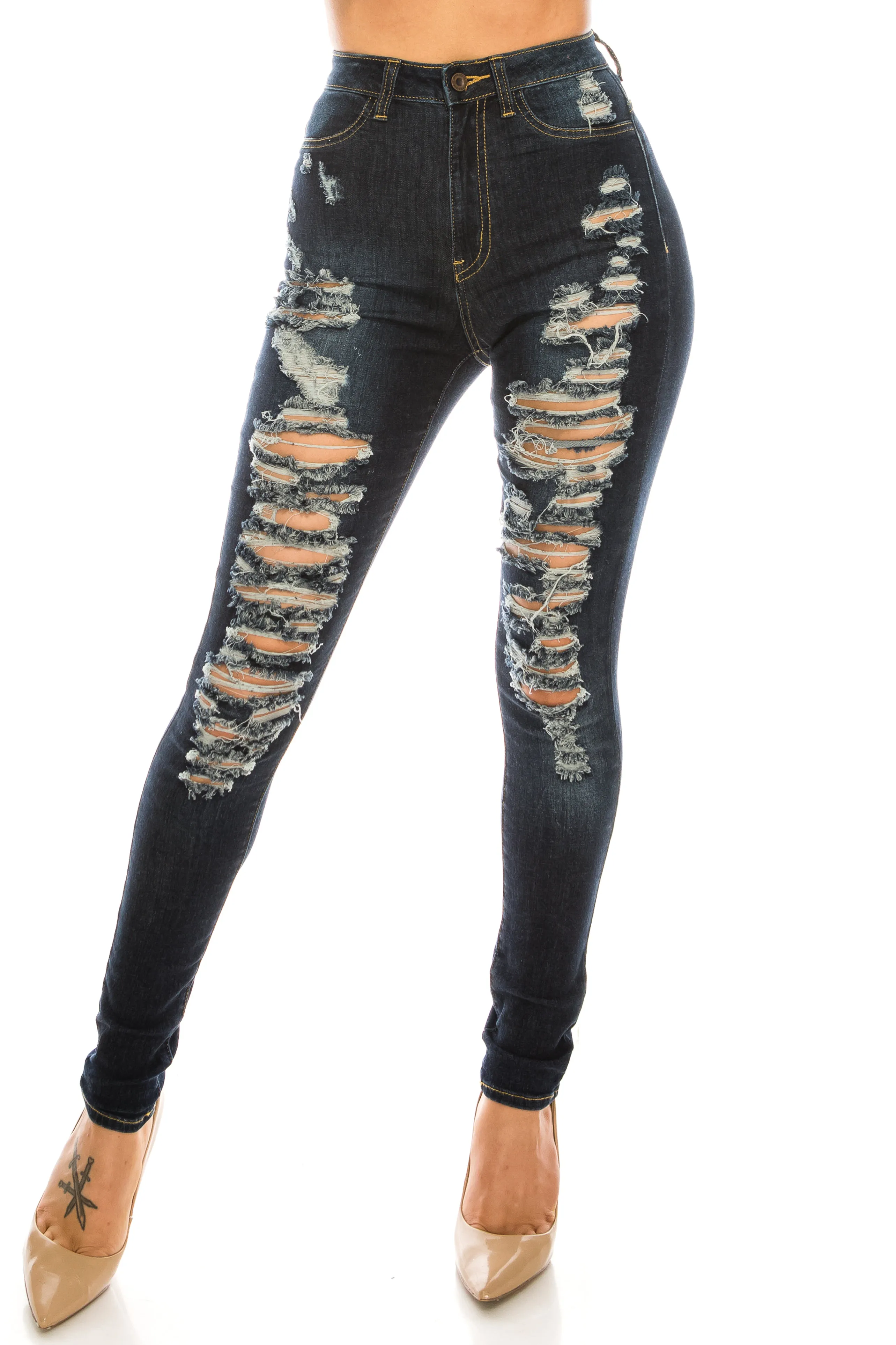 4502 Women's High Waisted Distressed Skinny Jeans