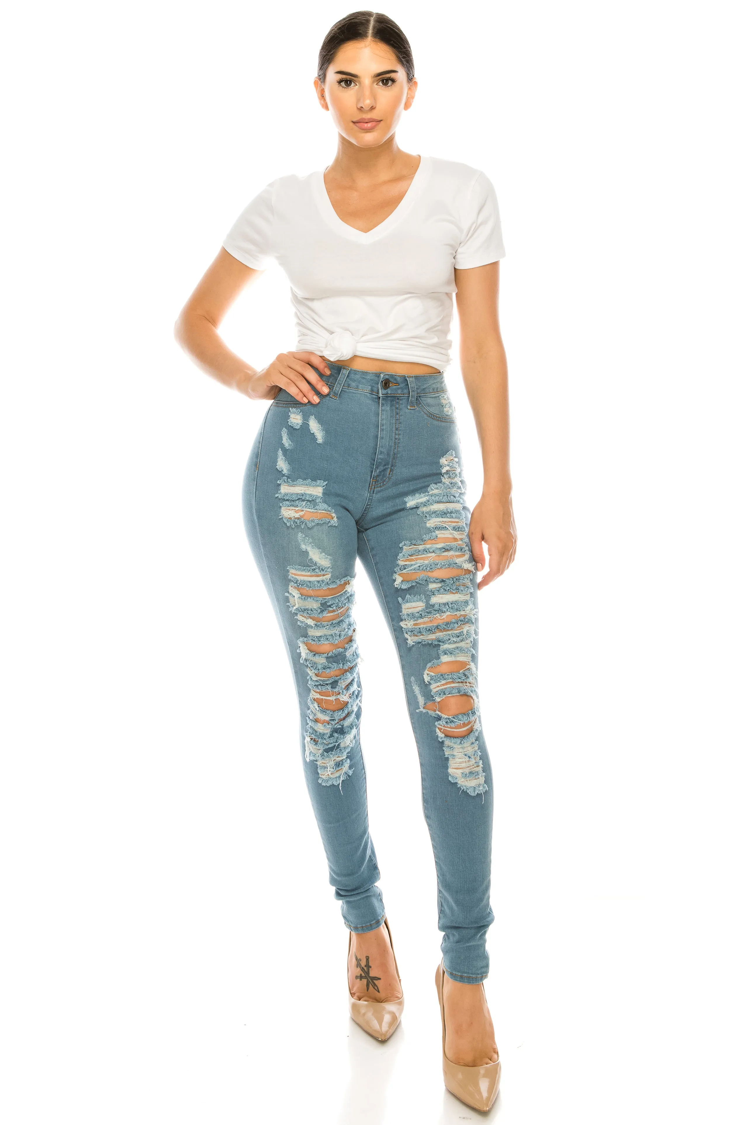 4502 Women's High Waisted Distressed Skinny Jeans