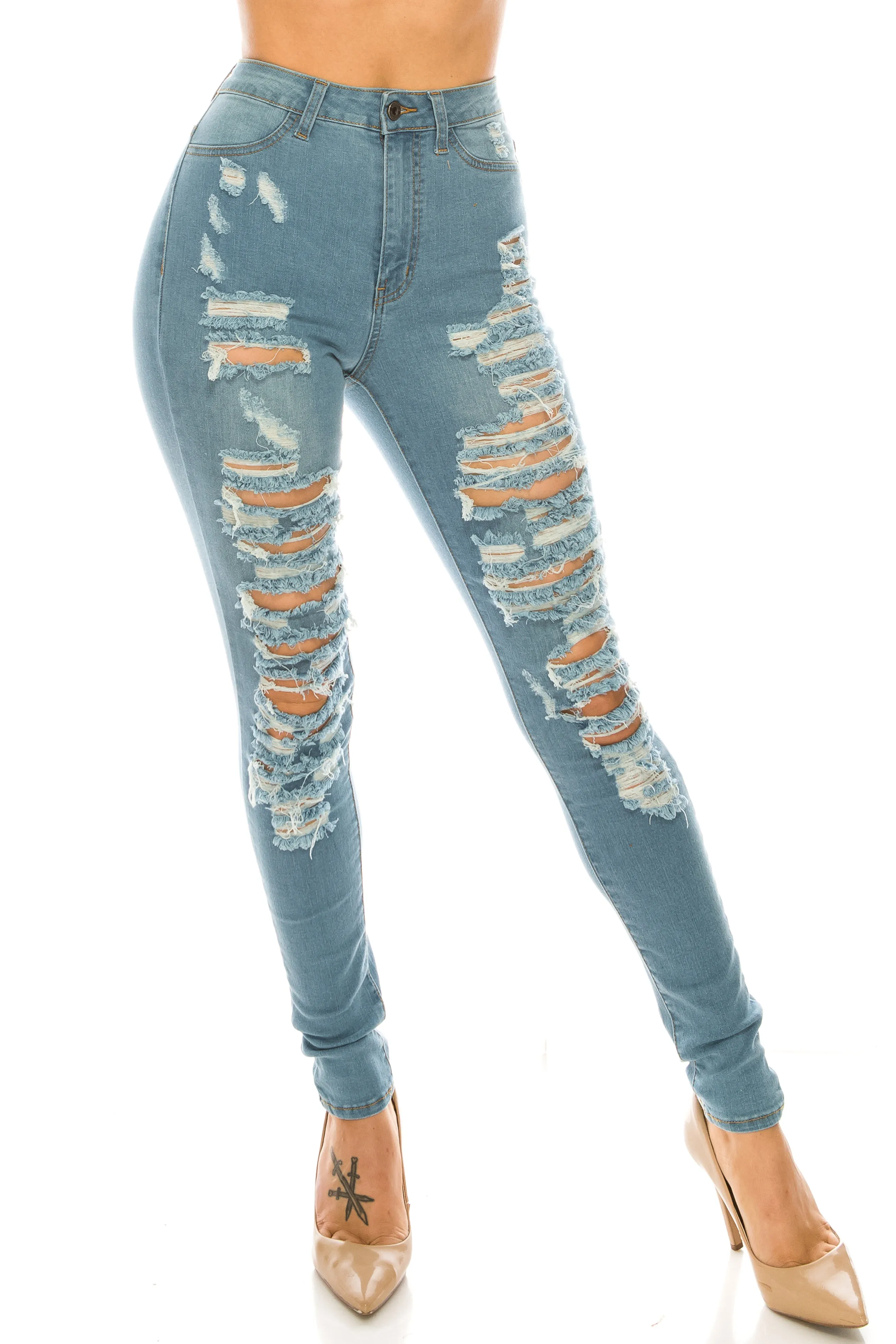 4502 Women's High Waisted Distressed Skinny Jeans