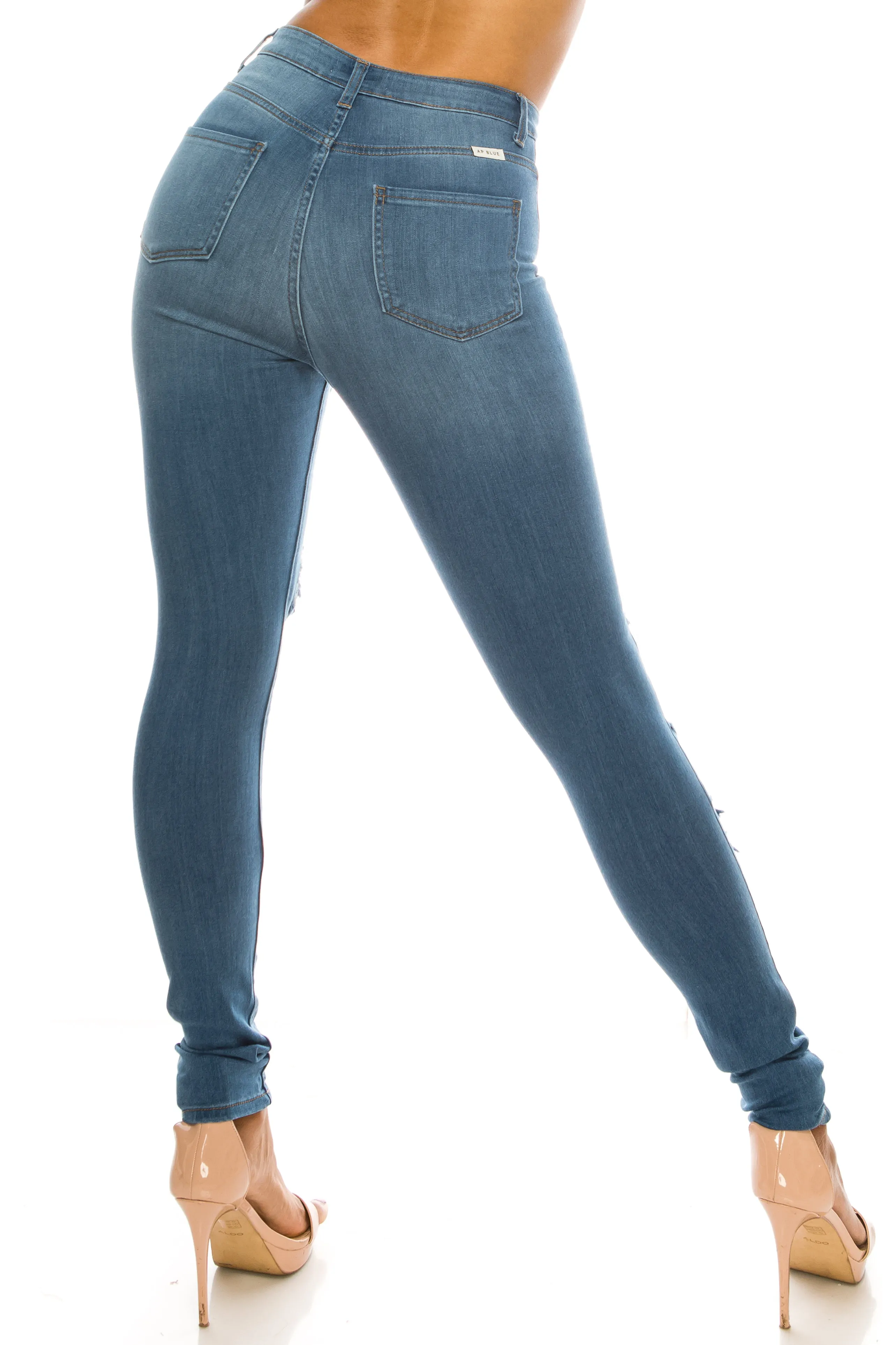 4556 Women's Super High Waisted Distressed Skinny Jeans with Cut Outs