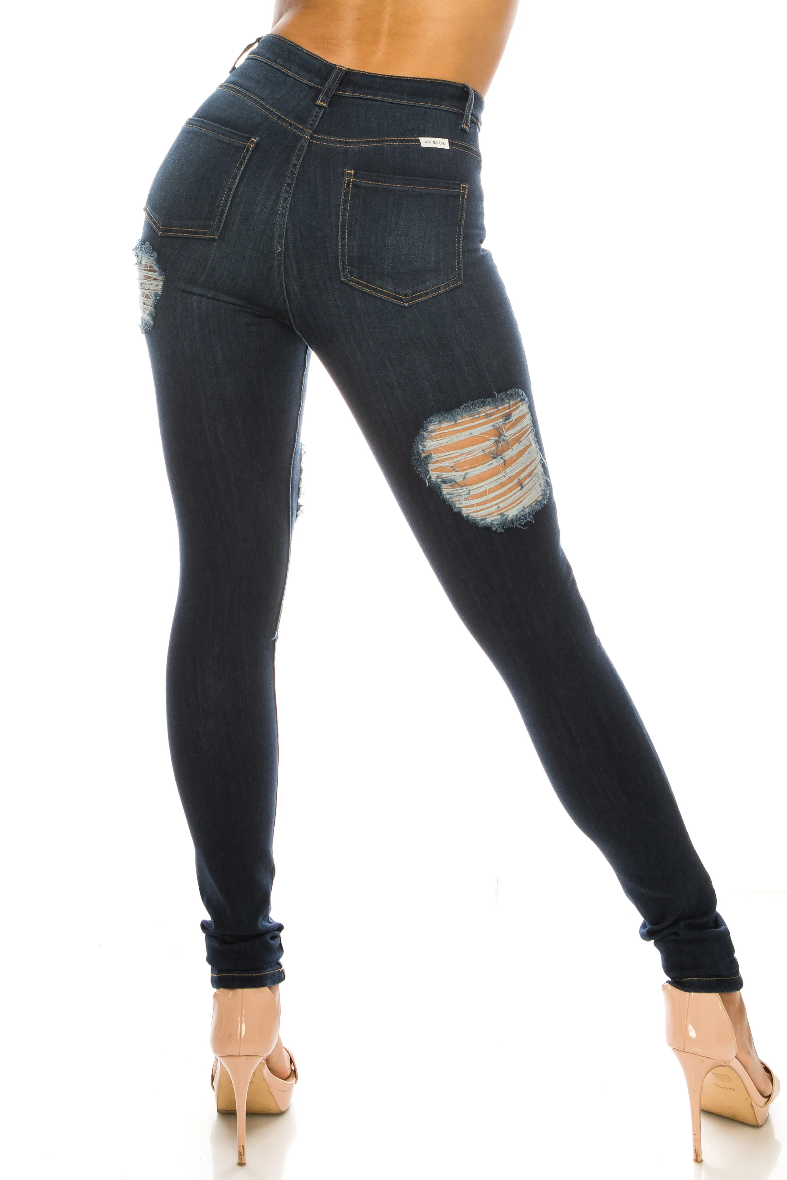 4558 Women's Super High Waisted Distressed Skinny Jeans