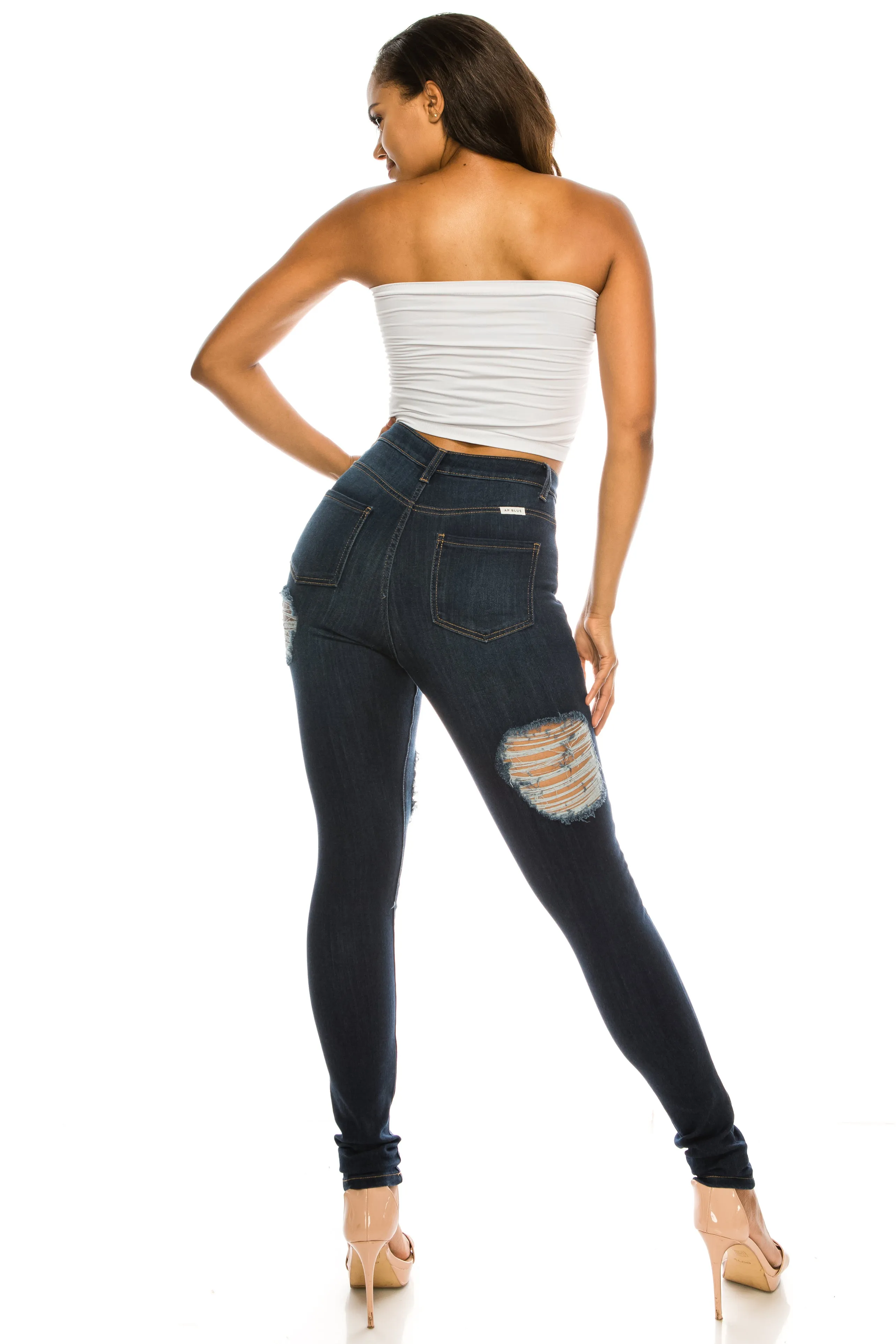 4558 Women's Super High Waisted Distressed Skinny Jeans