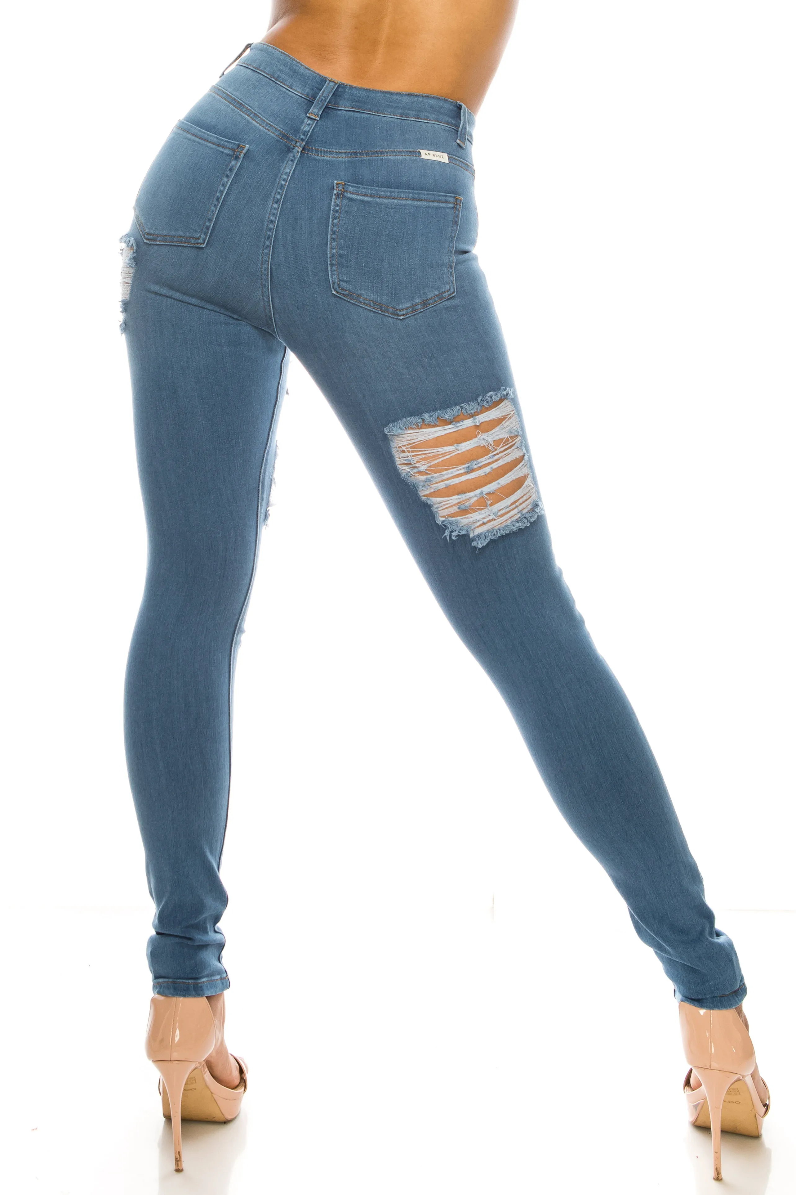 4558 Women's Super High Waisted Distressed Skinny Jeans