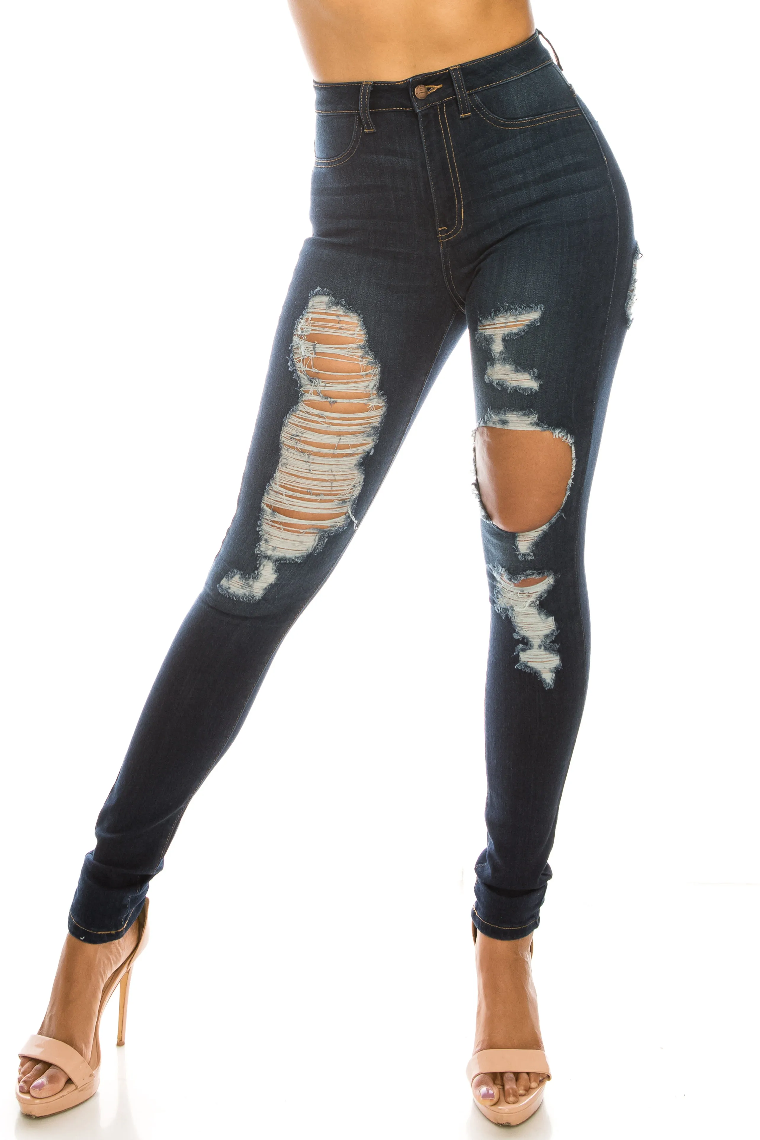 4558 Women's Super High Waisted Distressed Skinny Jeans