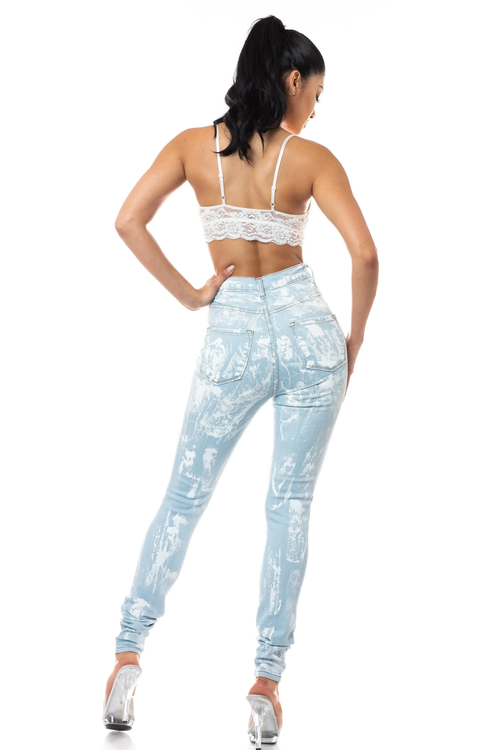 4581 Women's High Waisted Distressed Painted Skinny Jeans