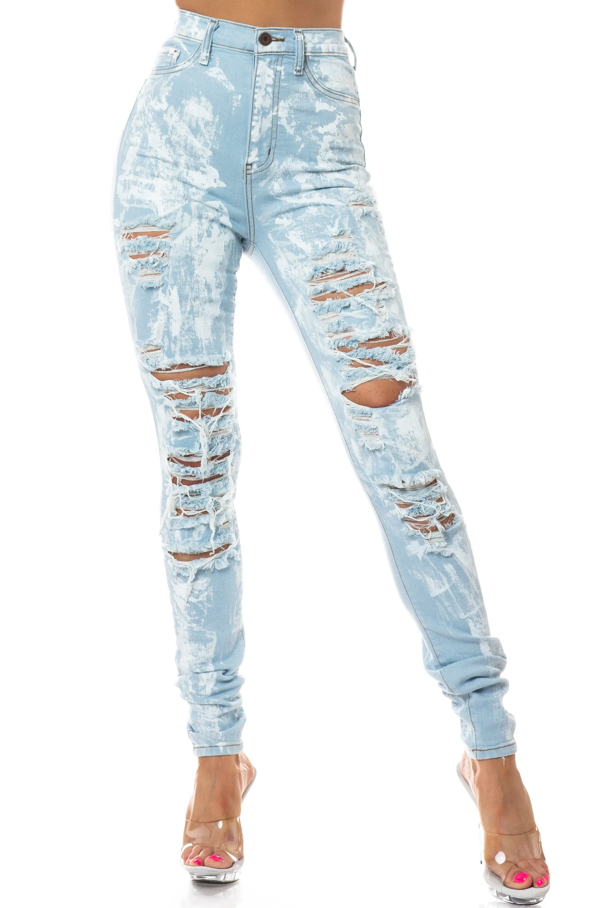 4581 Women's High Waisted Distressed Painted Skinny Jeans