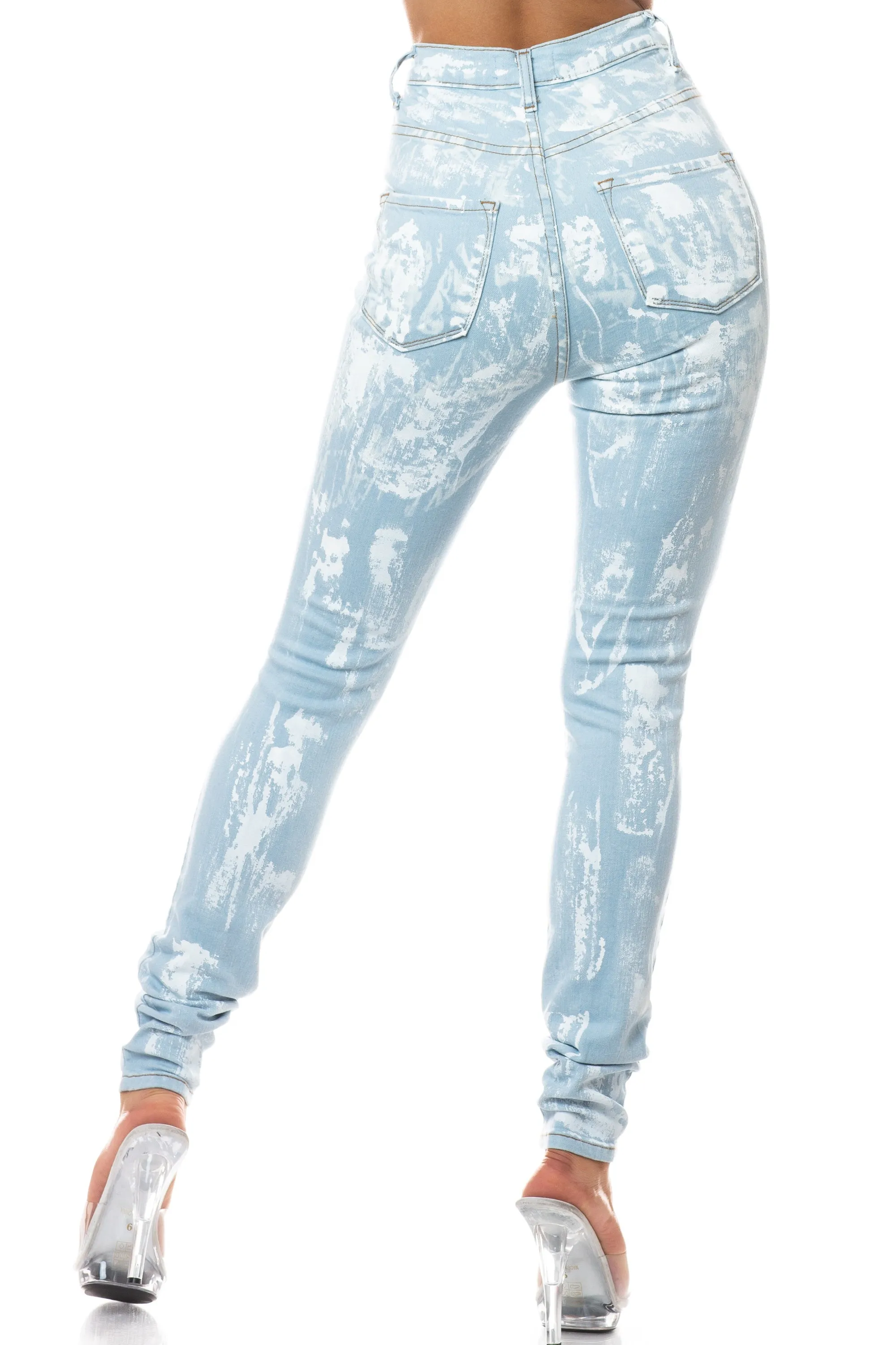 4581 Women's High Waisted Distressed Painted Skinny Jeans