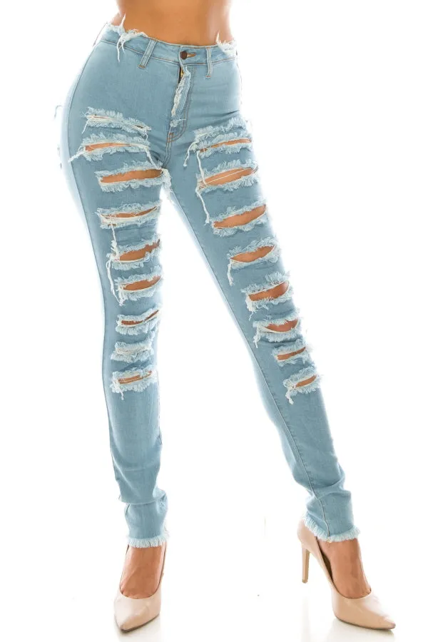 4767 Women's Super High Waisted Distressed Skinny Jeans