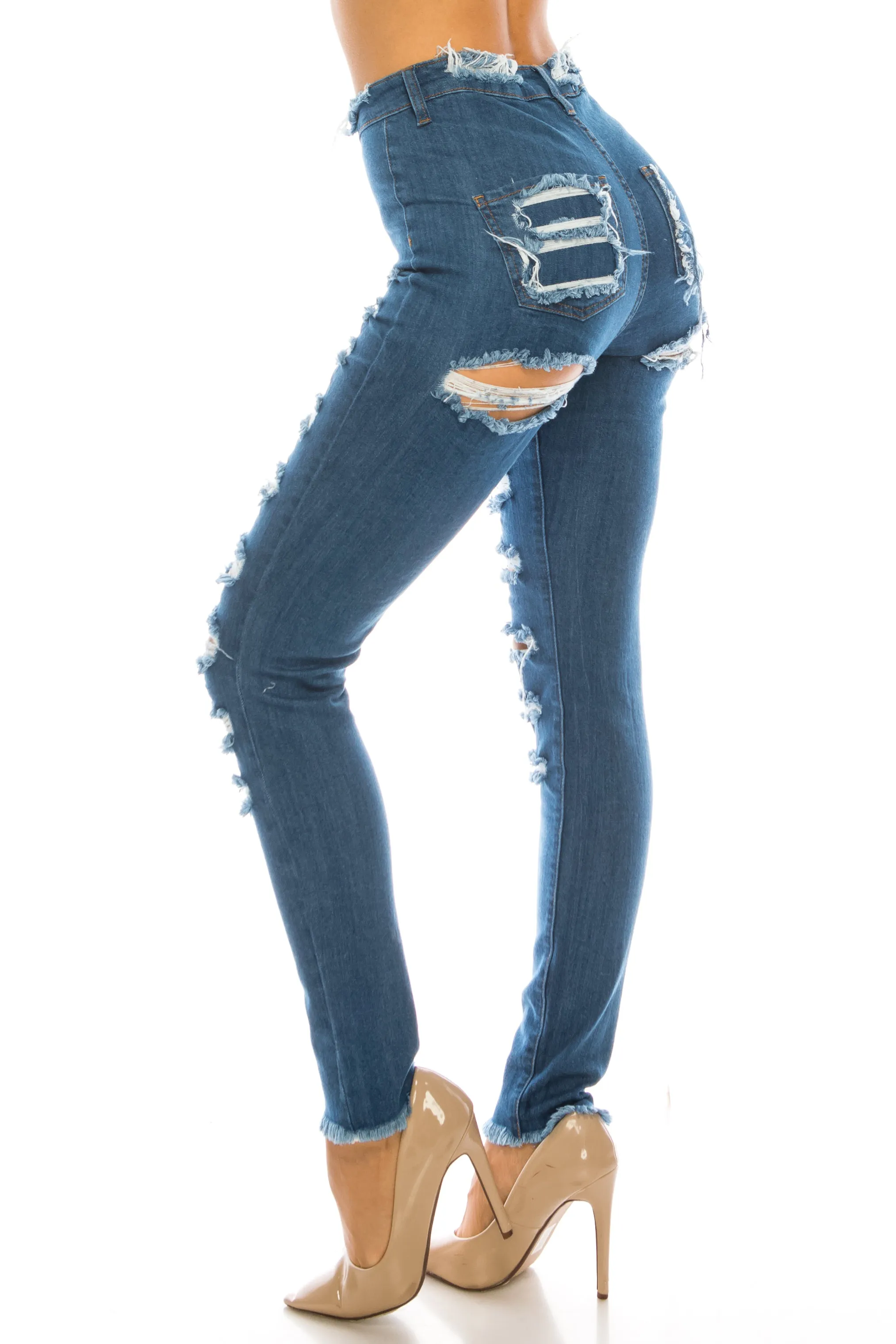 4767 Women's Super High Waisted Distressed Skinny Jeans