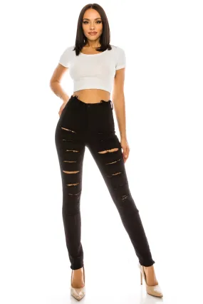 4767 Women's Super High Waisted Distressed Skinny Jeans