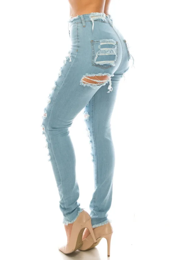 4767 Women's Super High Waisted Distressed Skinny Jeans