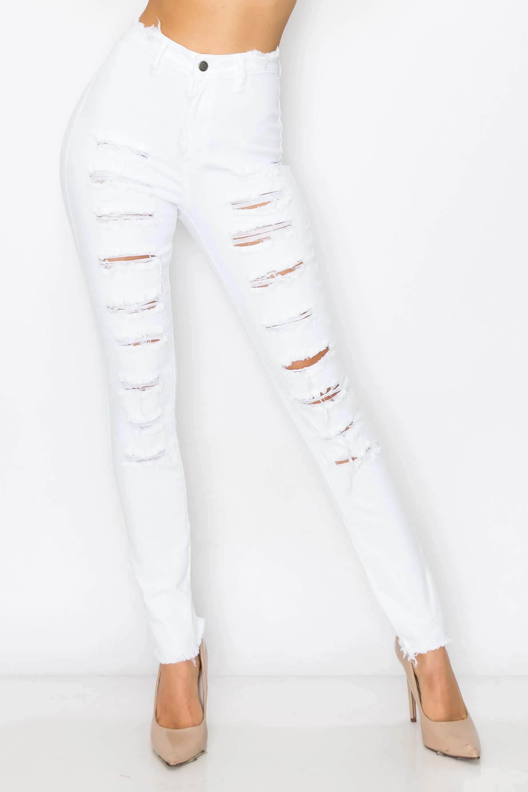 4767 Women's Super High Waisted Distressed Skinny Jeans