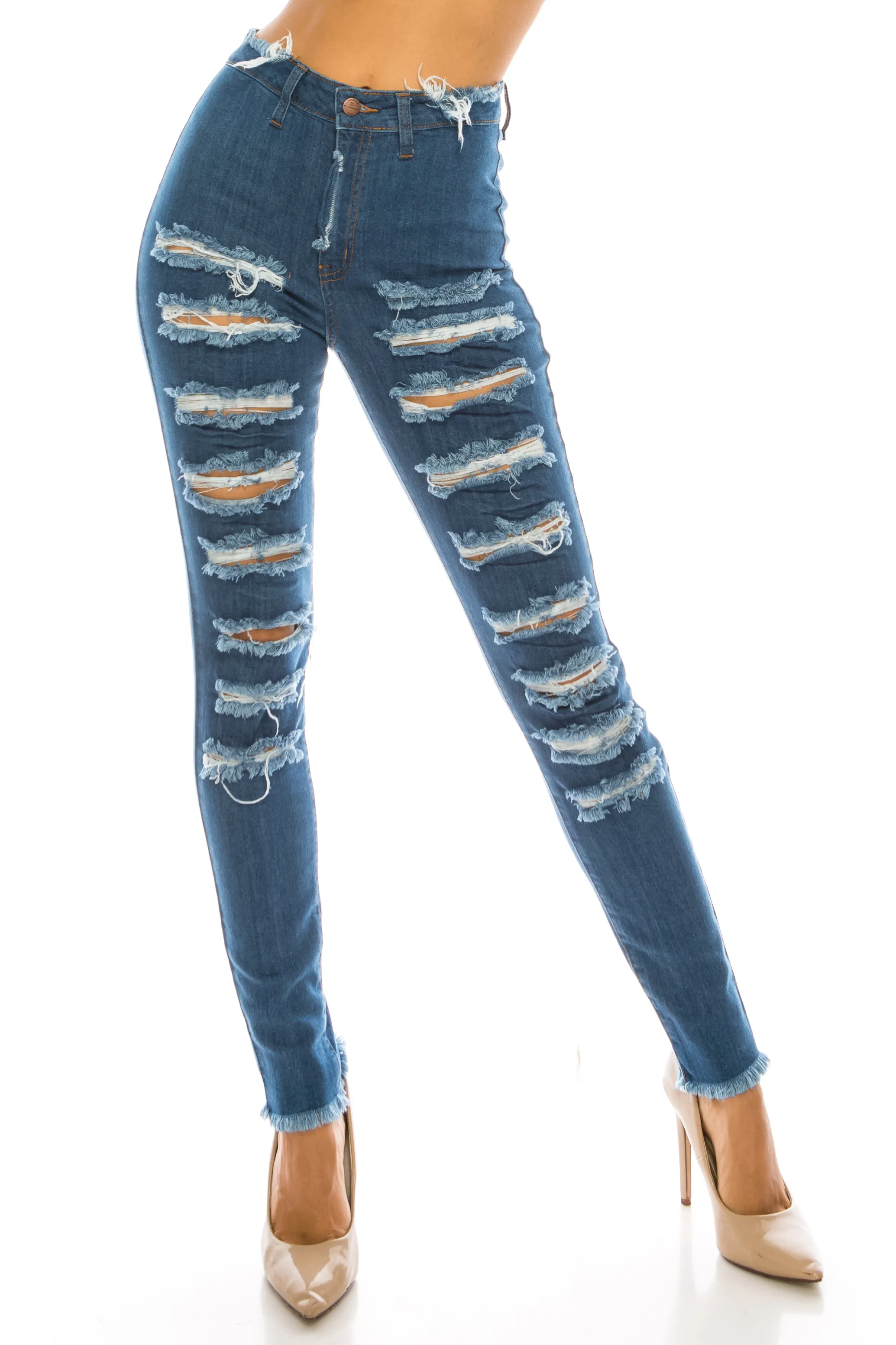 4767 Women's Super High Waisted Distressed Skinny Jeans