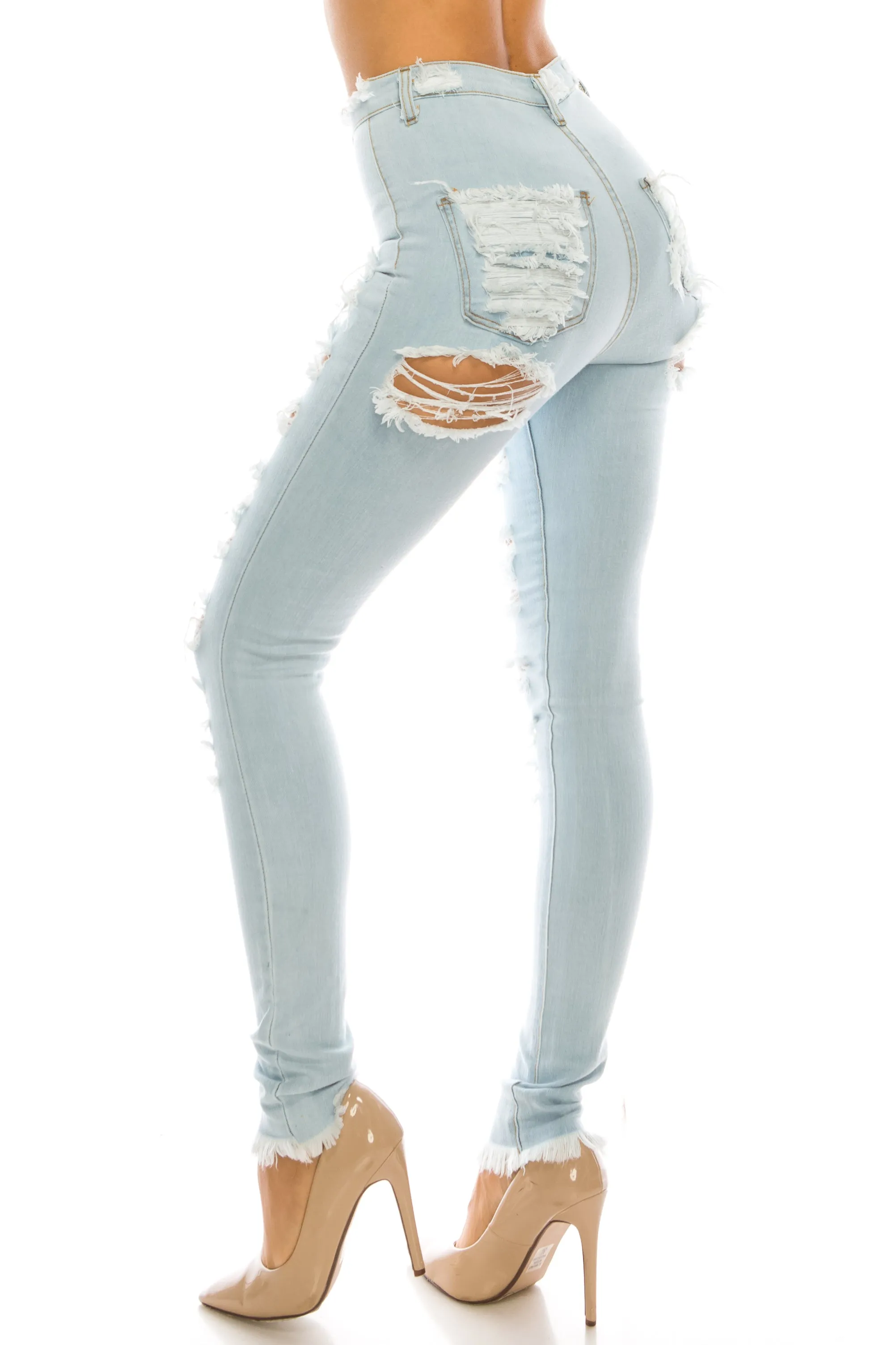 4767 Women's Super High Waisted Distressed Skinny Jeans