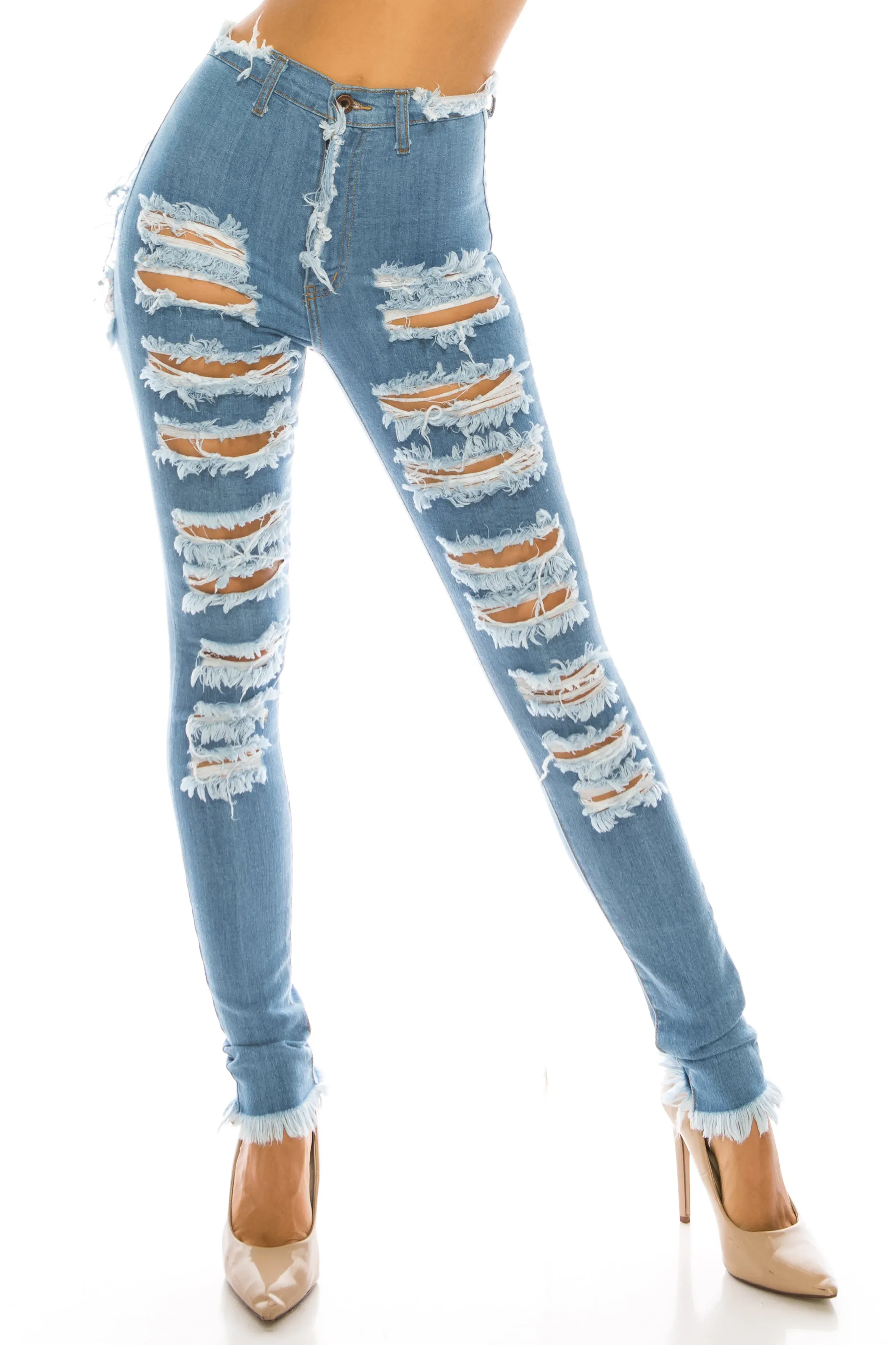 4767 Women's Super High Waisted Distressed Skinny Jeans