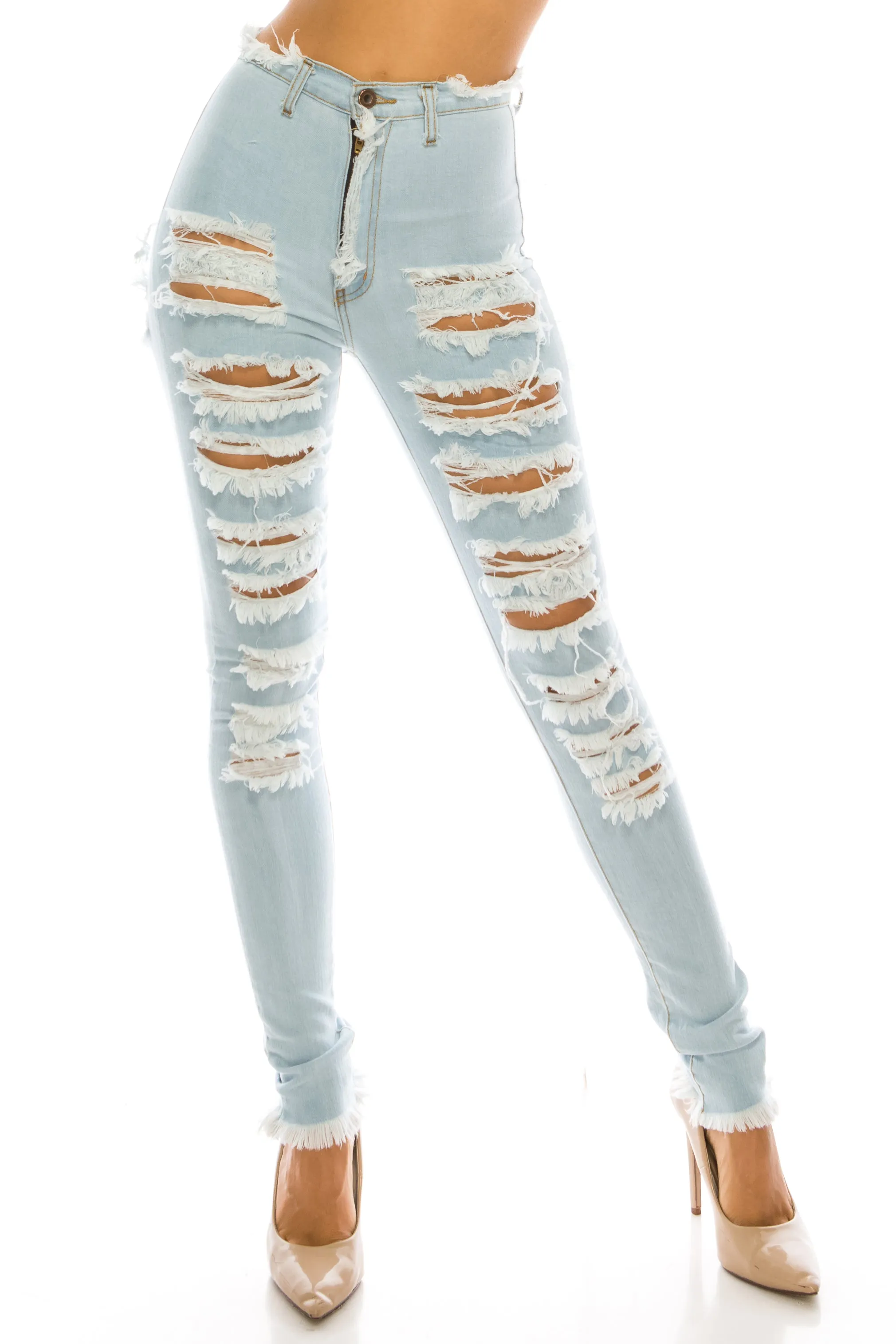 4767 Women's Super High Waisted Distressed Skinny Jeans