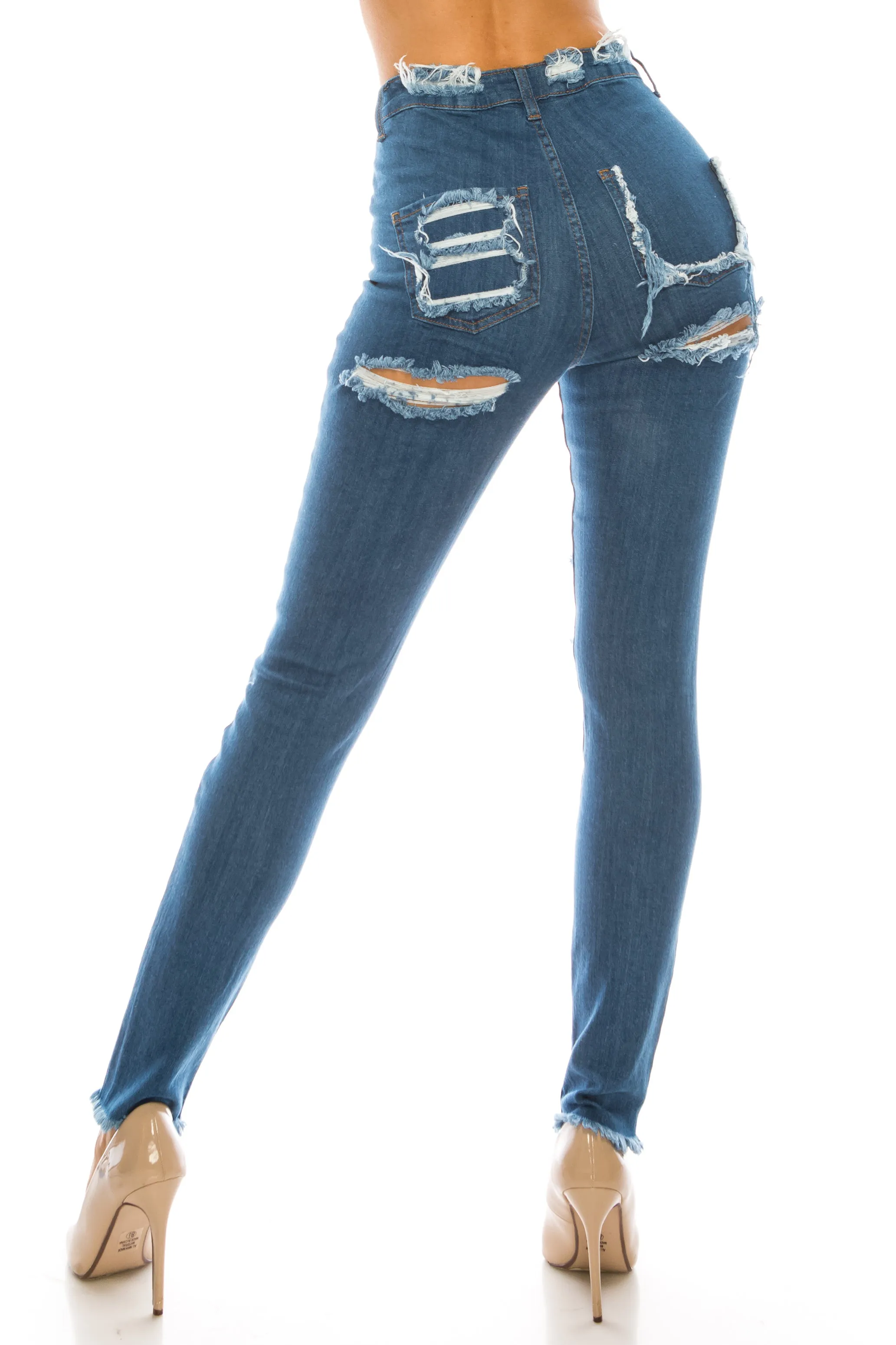 4767 Women's Super High Waisted Distressed Skinny Jeans