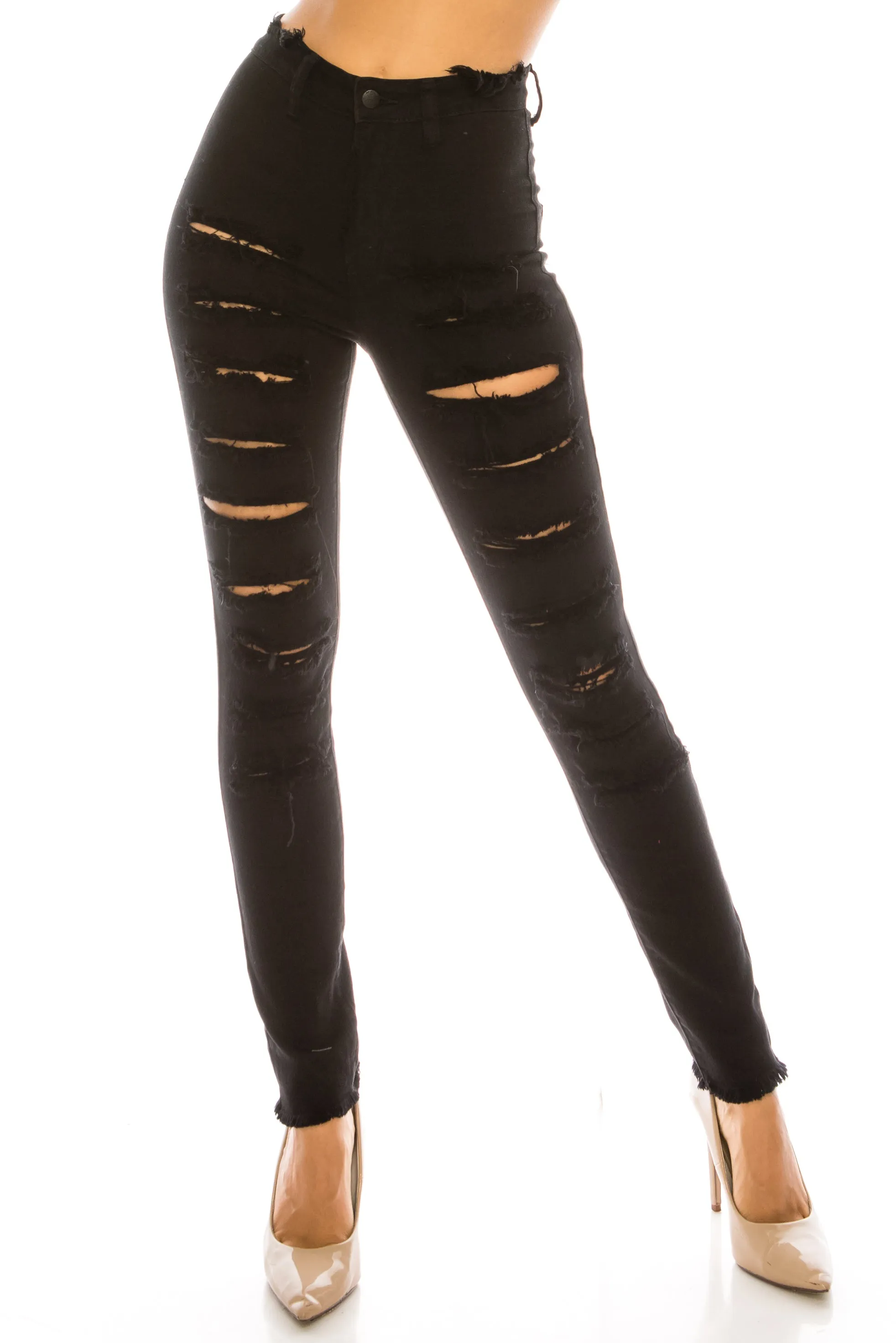 4767 Women's Super High Waisted Distressed Skinny Jeans