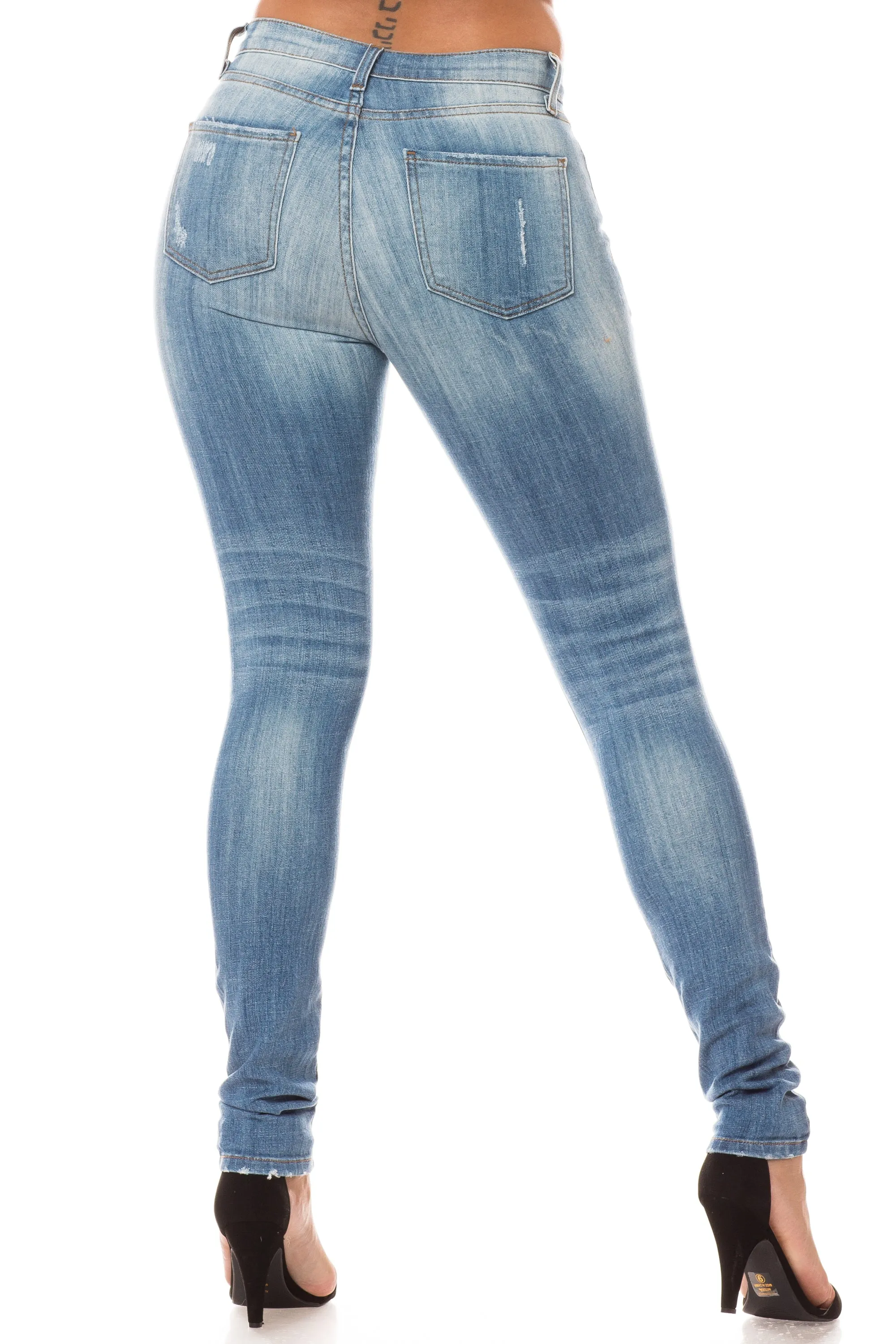 4805 Women's High Waisted Distressed Skinny Jeans