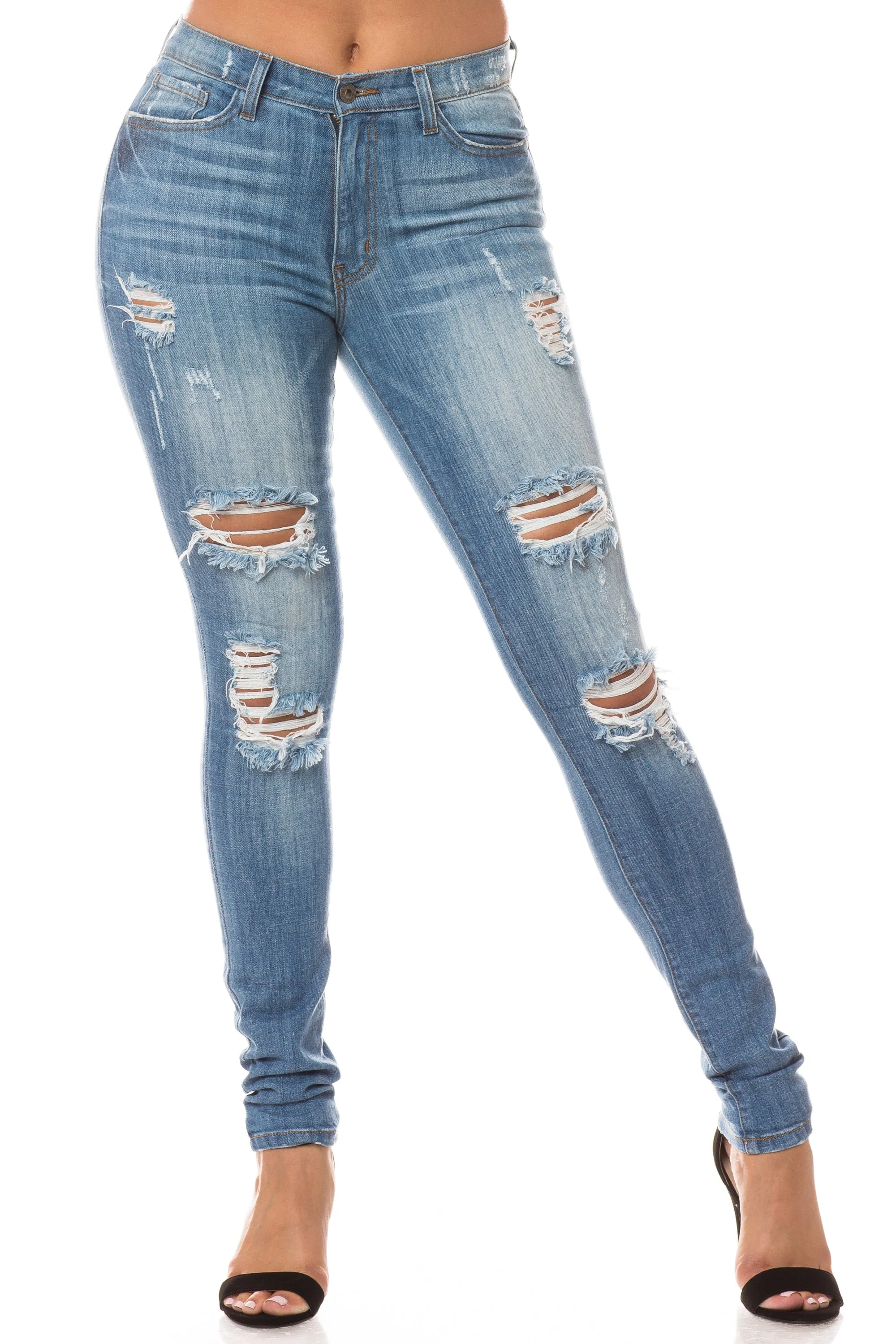 4805 Women's High Waisted Distressed Skinny Jeans