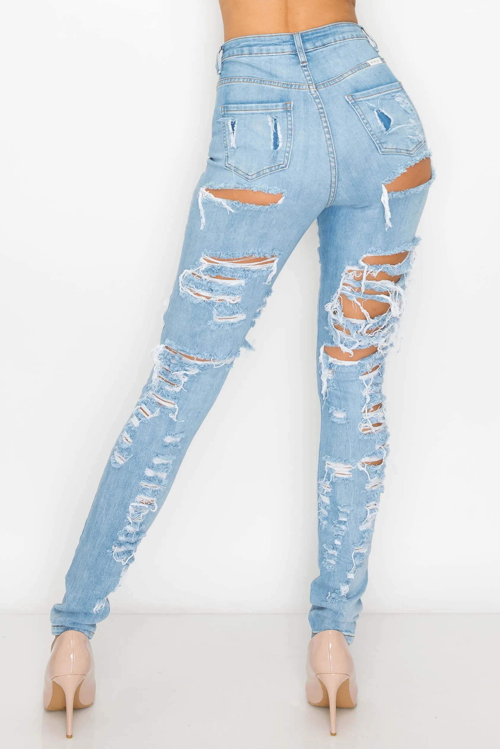 4877 Women's High Waisted Distressed Skinny Jeans with Cut Outs