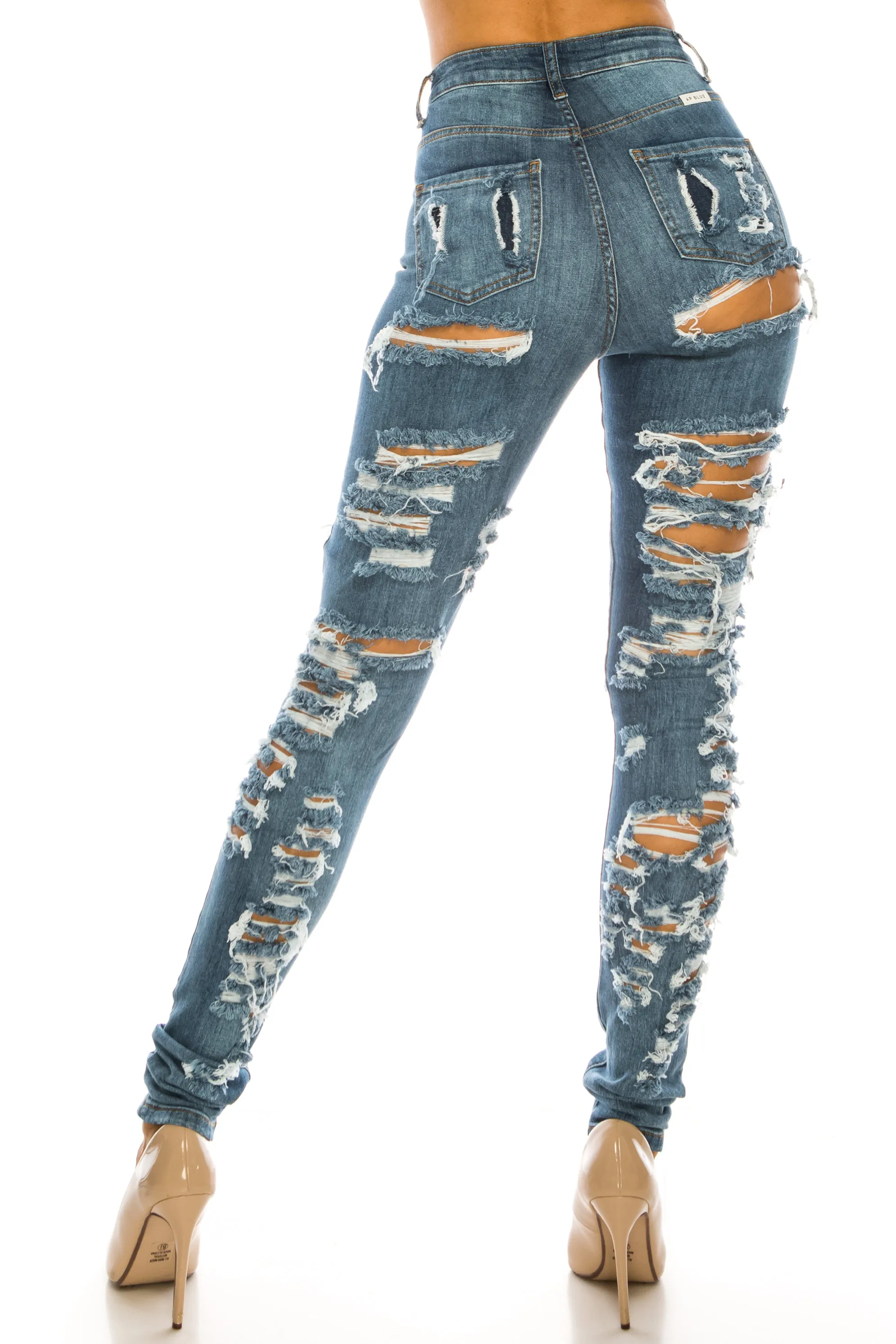 4877 Women's High Waisted Distressed Skinny Jeans with Cut Outs