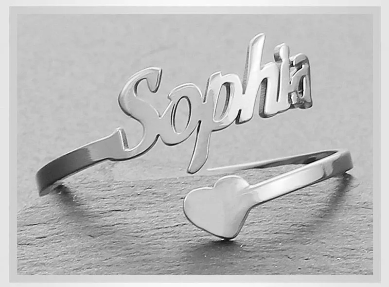 Adjustable Custom Ring Personalized Letter Heart Name Rings Stainless Steel