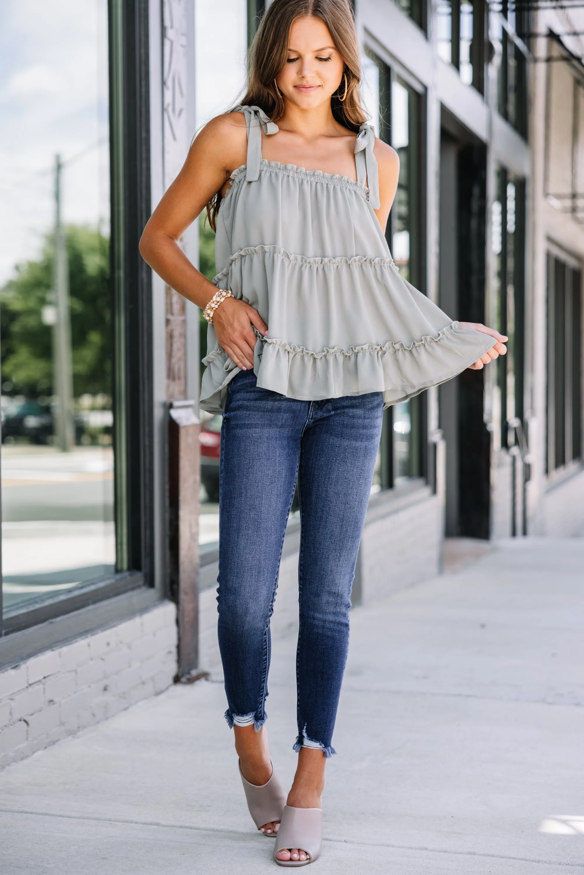 All I've Dreamed Of Sage Green Ruffled Tank