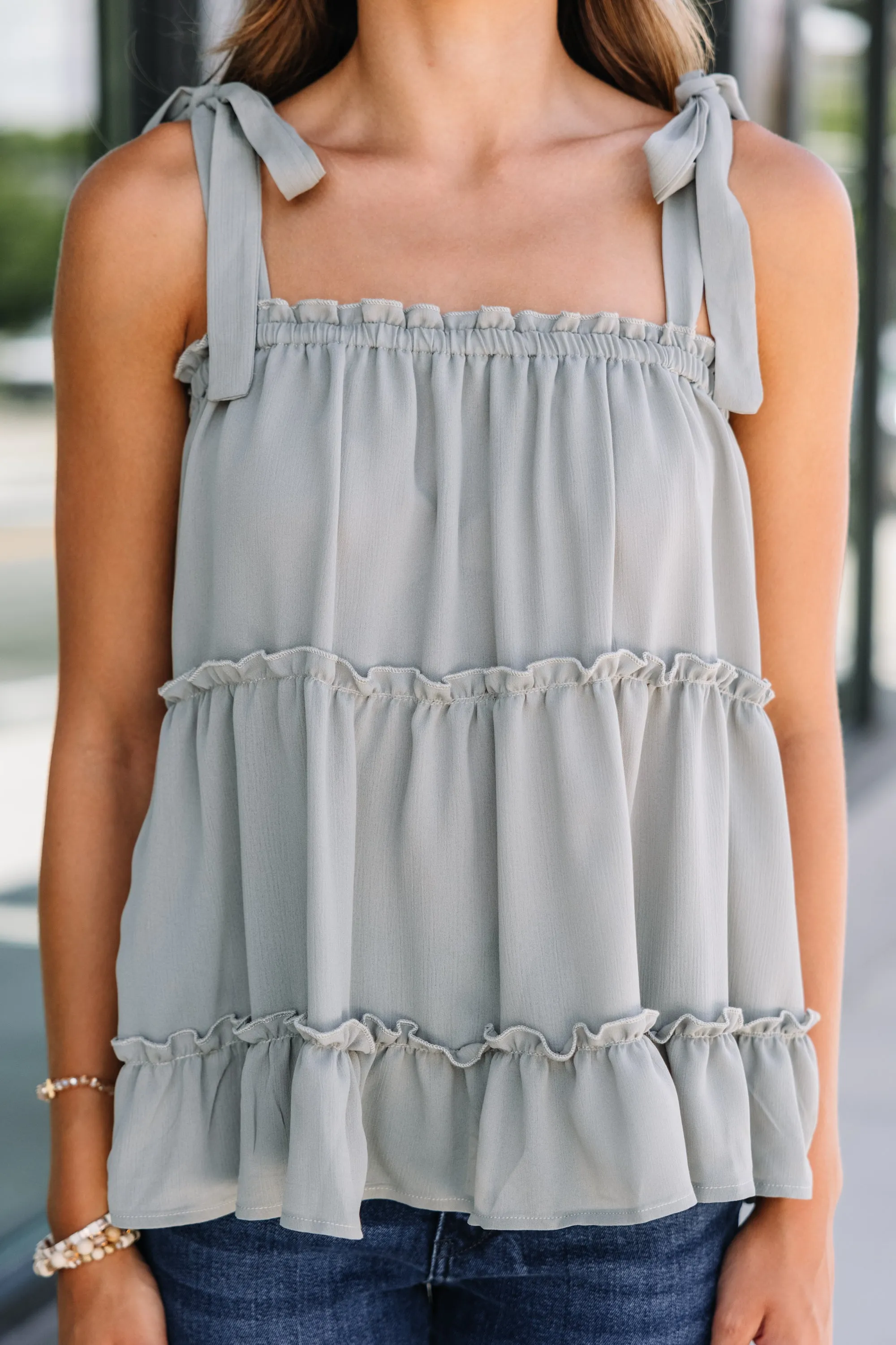 All I've Dreamed Of Sage Green Ruffled Tank