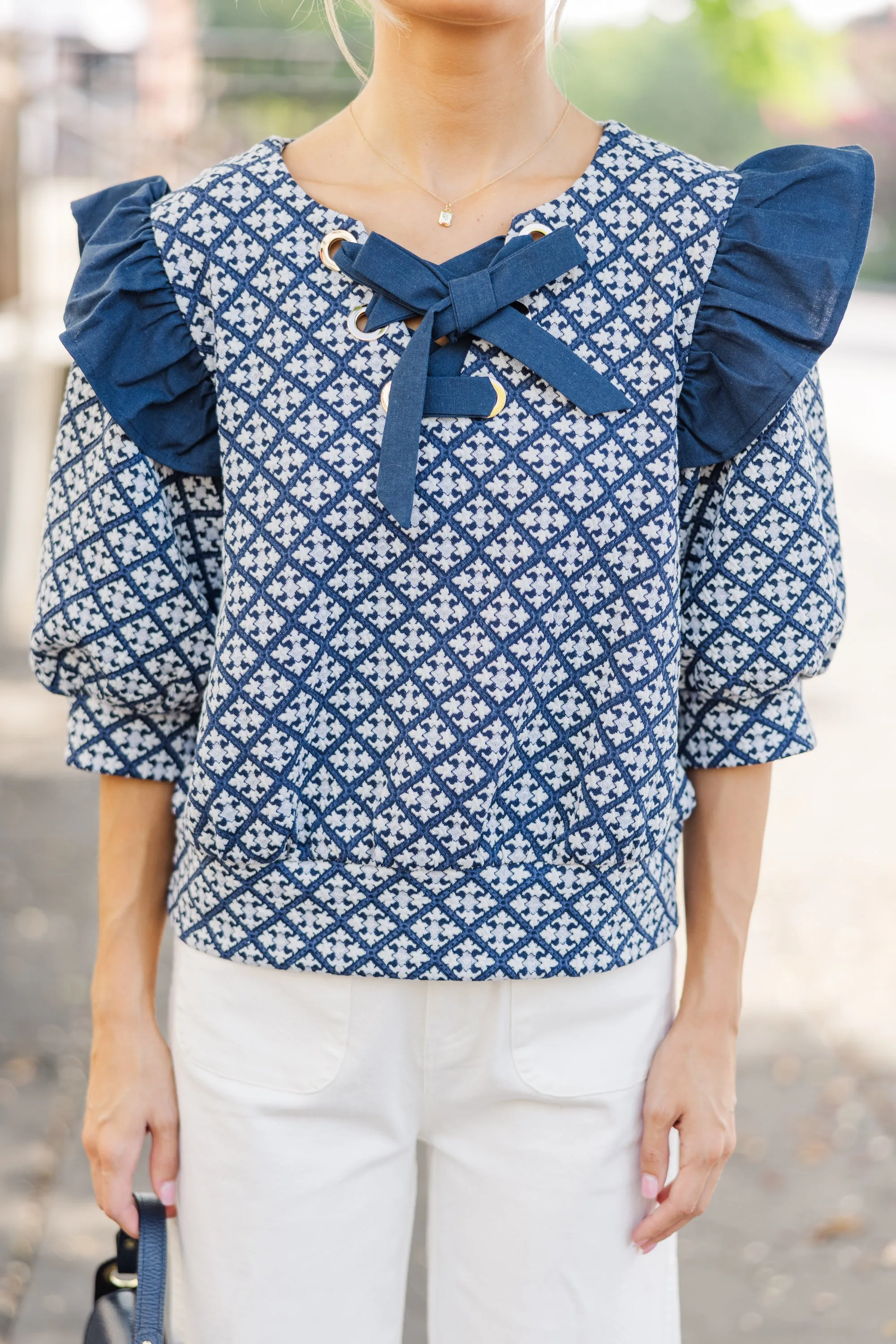 All Your Love Navy Blue Ruffled Blouse