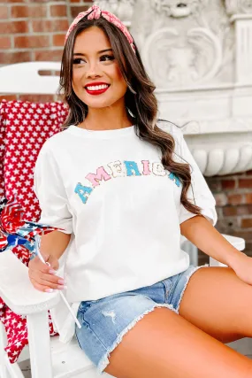 American Cutie Oversized Patch Graphic Top (White)