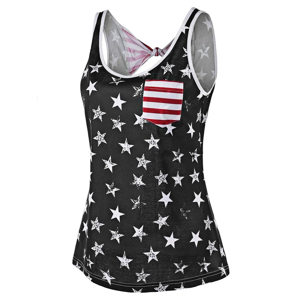 American Flag Backless Tank Top with Bowknot