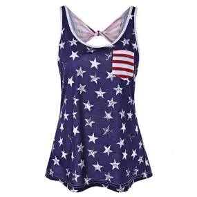 American Flag Backless Tank Top with Bowknot