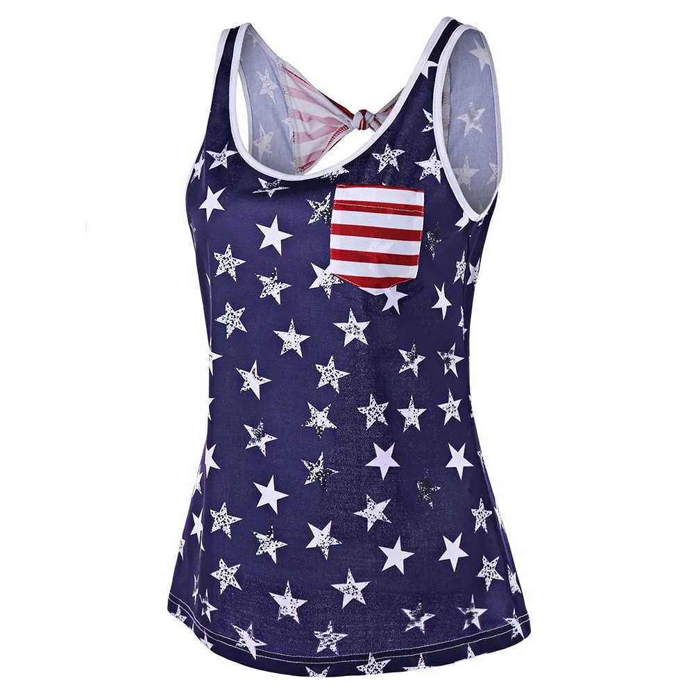 American Flag Backless Tank Top with Bowknot