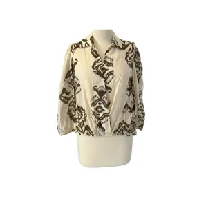 aNYplace Semi-sheer Beige Printed Collared Shirt | Brand New |