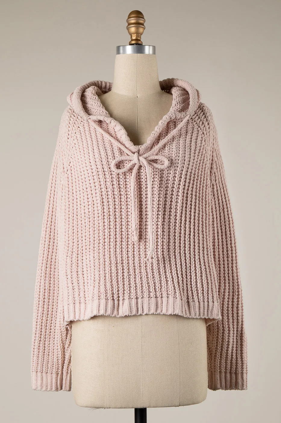 BACK SLIT CABLE KNIT CHENILLE HOODIE SWEATER 1 PACK