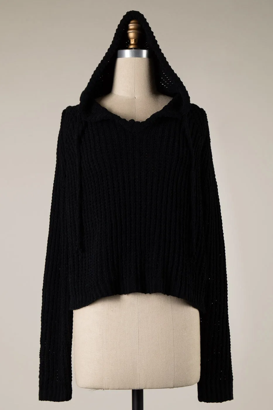 BACK SLIT CABLE KNIT CHENILLE HOODIE SWEATER 1 PACK