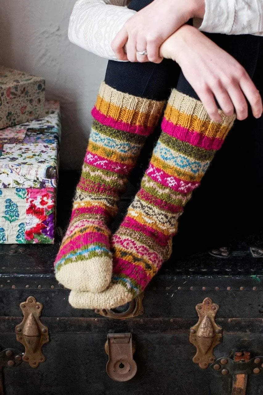 Beige/Multi wool slipper socks