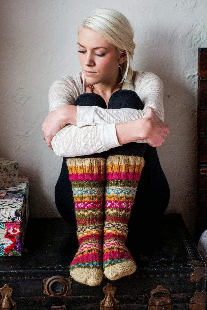 Beige/Multi wool slipper socks