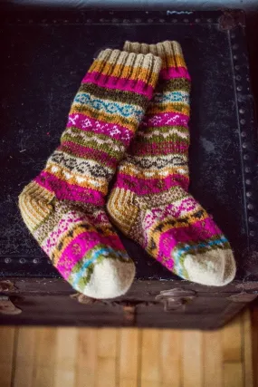 Beige/Multi wool slipper socks