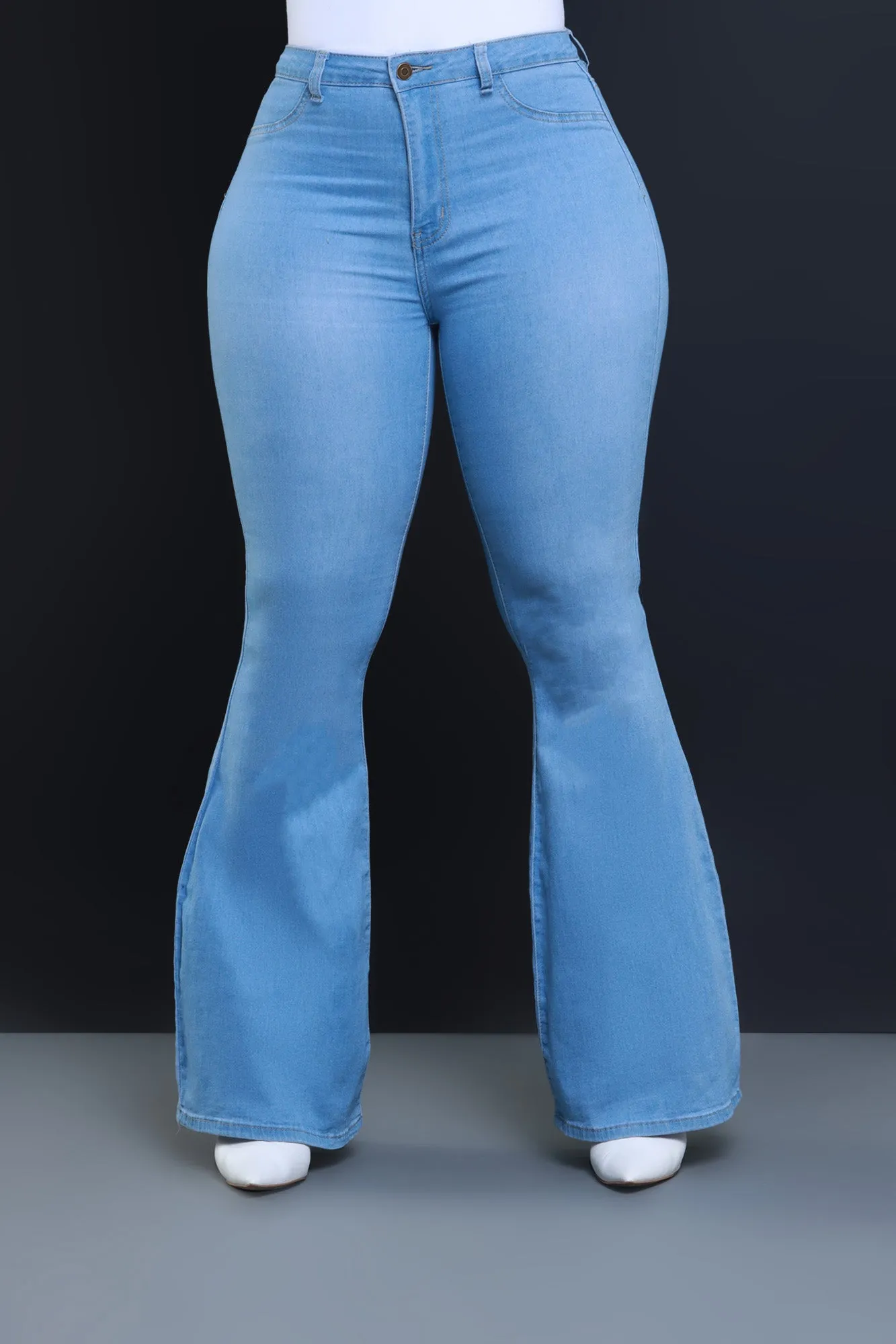 Bing High Waist Stretchy Bell Bottom Jeans - Light Wash