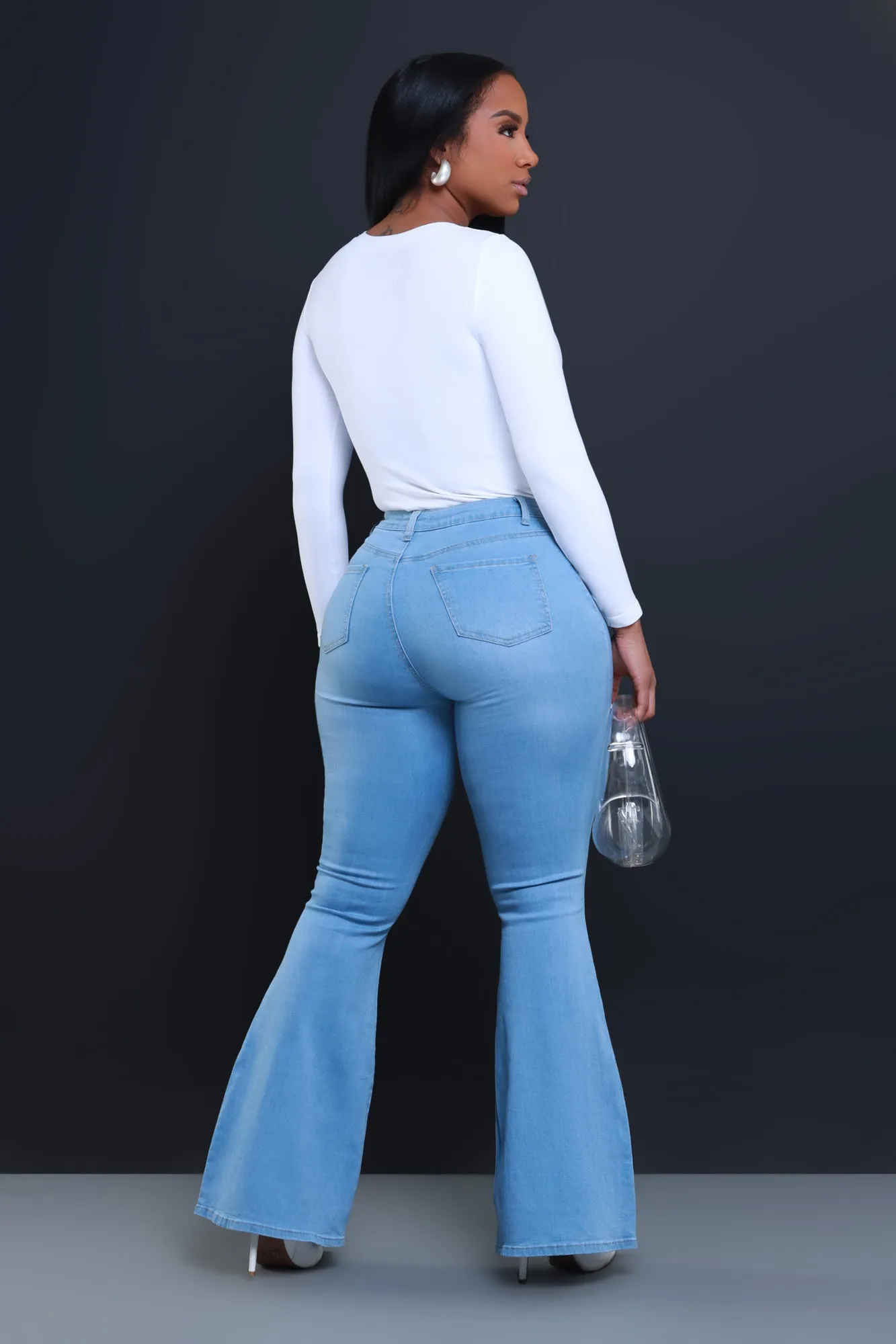 Bing High Waist Stretchy Bell Bottom Jeans - Light Wash