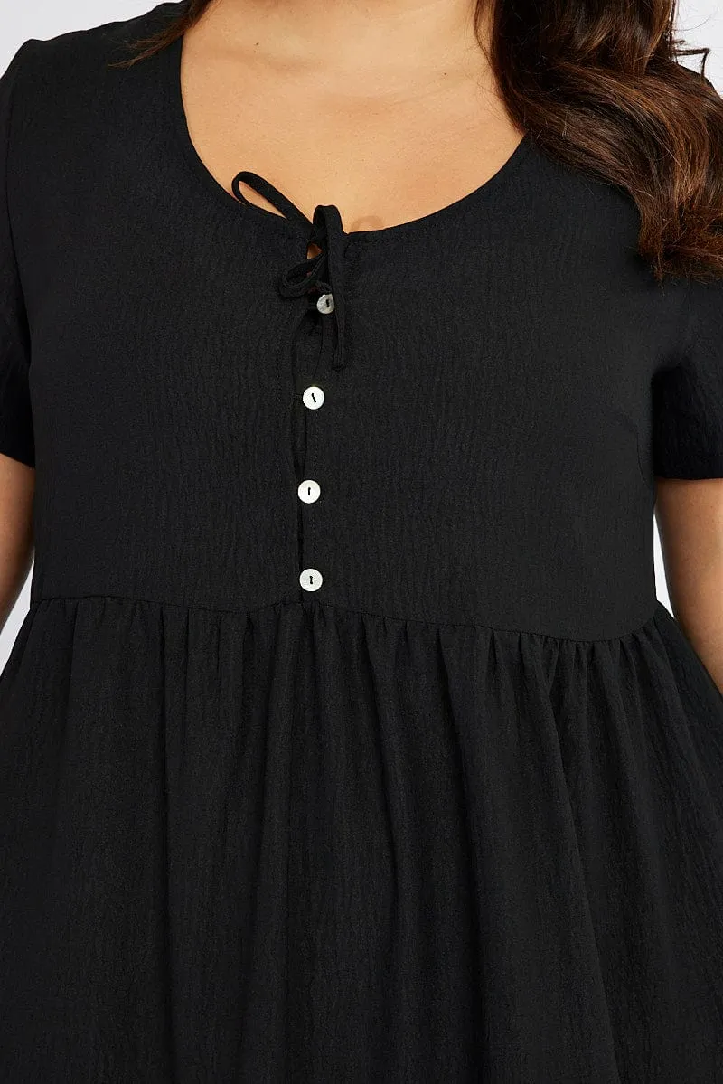 Black Button Front Crinkle Minidress