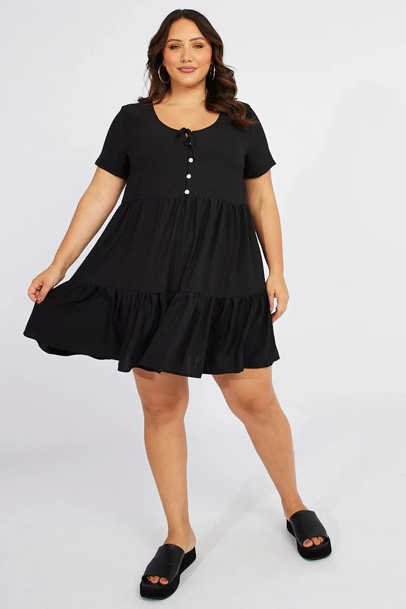 Black Button Front Crinkle Minidress