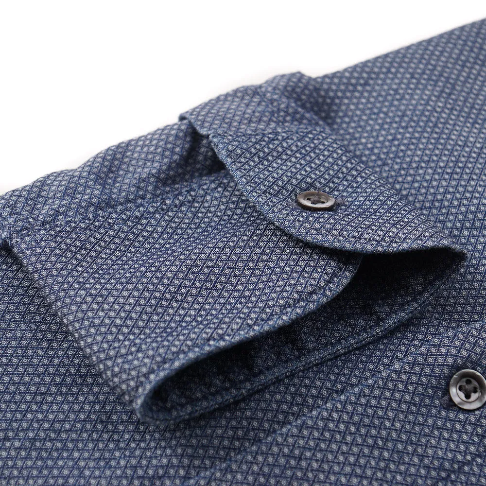 Boglioli Cotton Shirt in Blue Woven Jacquard Pattern