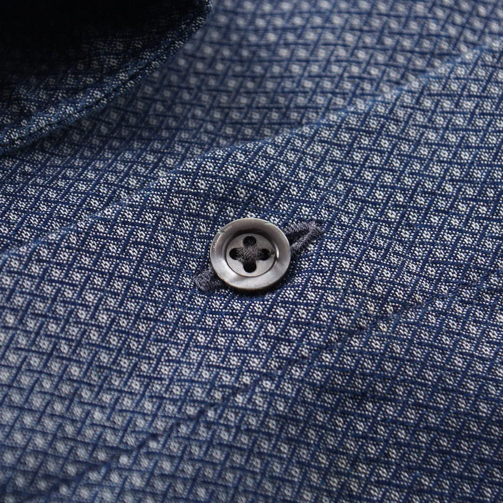 Boglioli Cotton Shirt in Blue Woven Jacquard Pattern