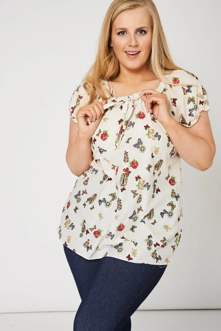 Butterflies Pattern Tie Up Front Top