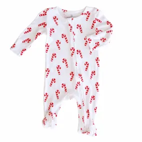 Candy Cane Lane Waffle Bamboo Zipper Footie*