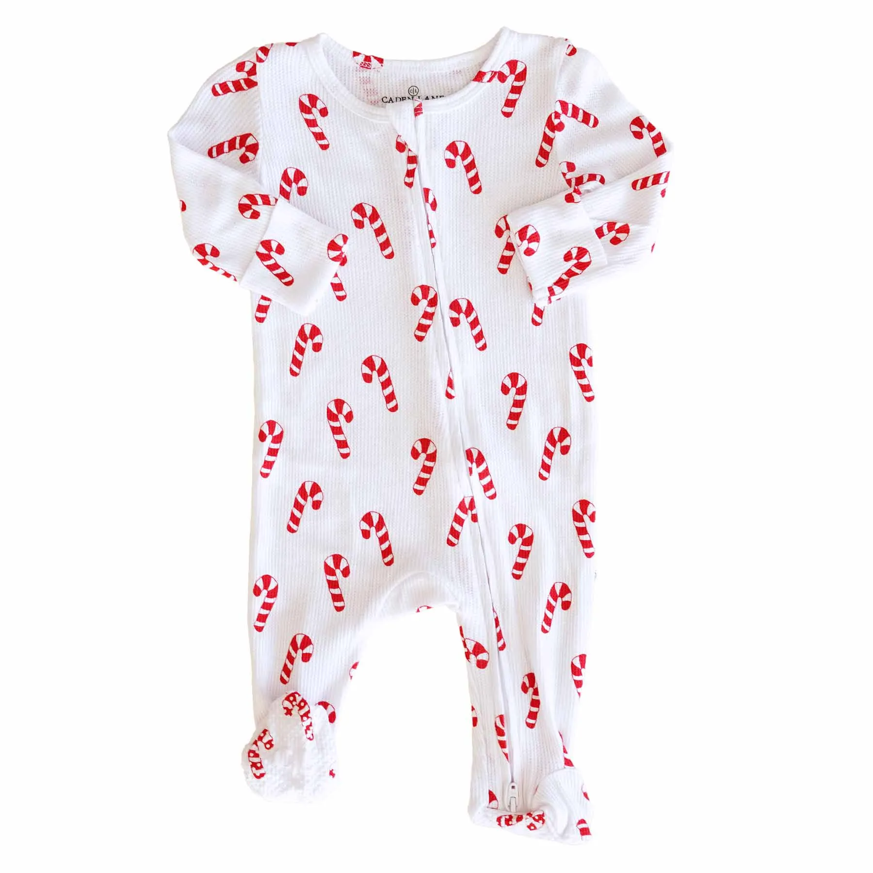 Candy Cane Lane Waffle Bamboo Zipper Footie*