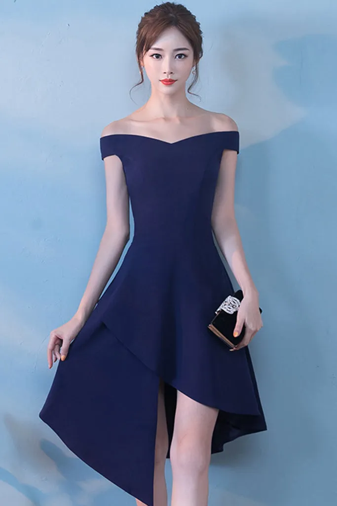 CAP SLEEVE OFF-SHOULDER ASYMMETRIC HEM A-LINE DRESS